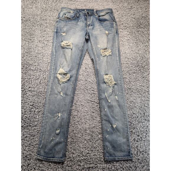 Empyre Jeans Men 32x34 Blue Straight Relax Thrashed Denim Streetwear Distressed - Picture 3 of 10